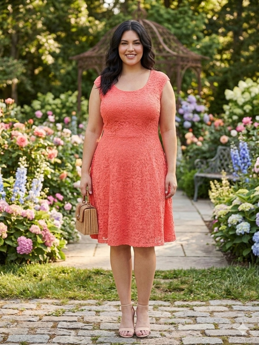 Torrid Coral Peach Lace Fit & Flare Dress Floral  Cottagecore Coquette Size 1 XL